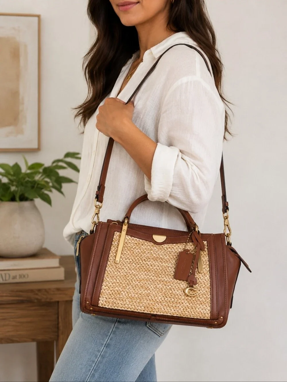 Coach Limited Edition Dreamer Leather & Woven Fabric Satchel Crossbody Bag - Picture 16 of 16